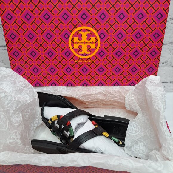 TORY BURCH 'MILLER' LEATHER THONG SANDALS EMBROIDERED W/'TB' BOX - Picture 16 of 16